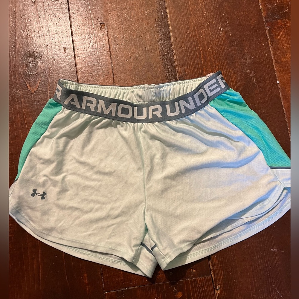 UA mint green gym shorts